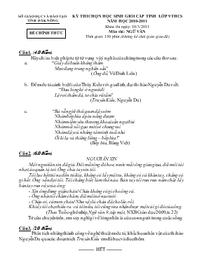 Kỳ thi chọn học sinh giỏi cấp tỉnh lớp 9 THCS năm học 2010 - 2011 khóa thi ngày 1032011 môn thi Ngữ Văn